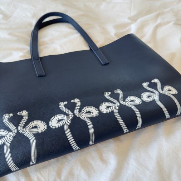MAXMARA Flamingo Leather Tote Navy Blue - Picture 4 of 9